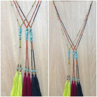 stone turquoise with mixed beads tassels long handmade necklace bali design